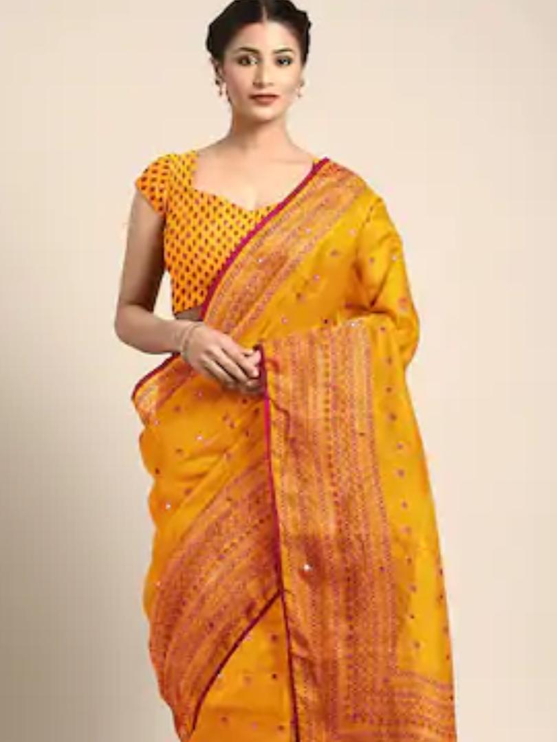 yellow khadi saree - 17825720 - Standard Image - 1