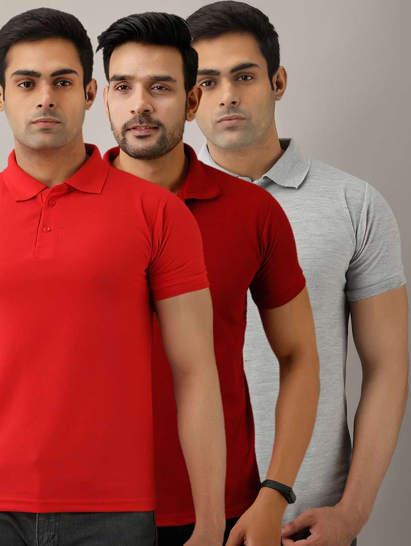 set of 3 multi colored solid polo t-shirts
