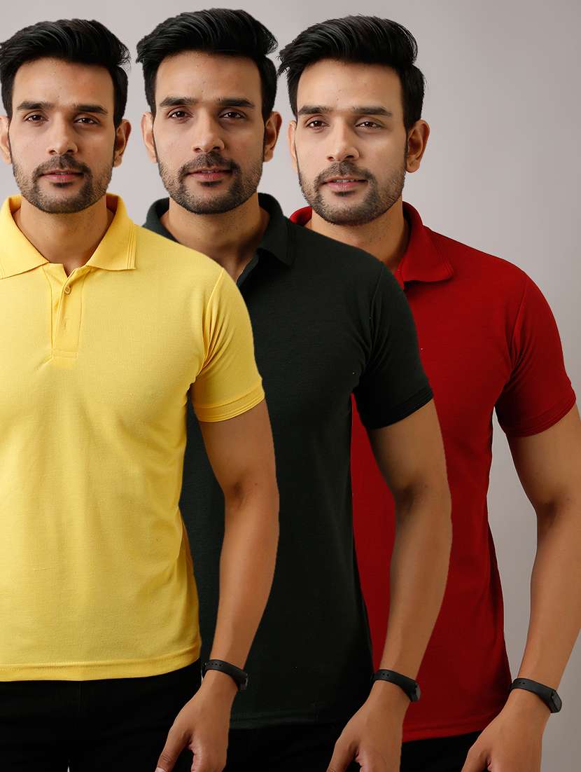 set of 3 multi colored solid polo t-shirts