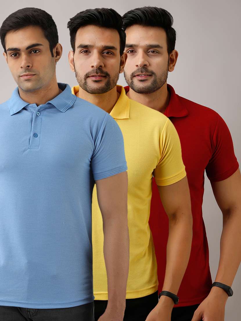 set of 3 multi colored solid polo t-shirts