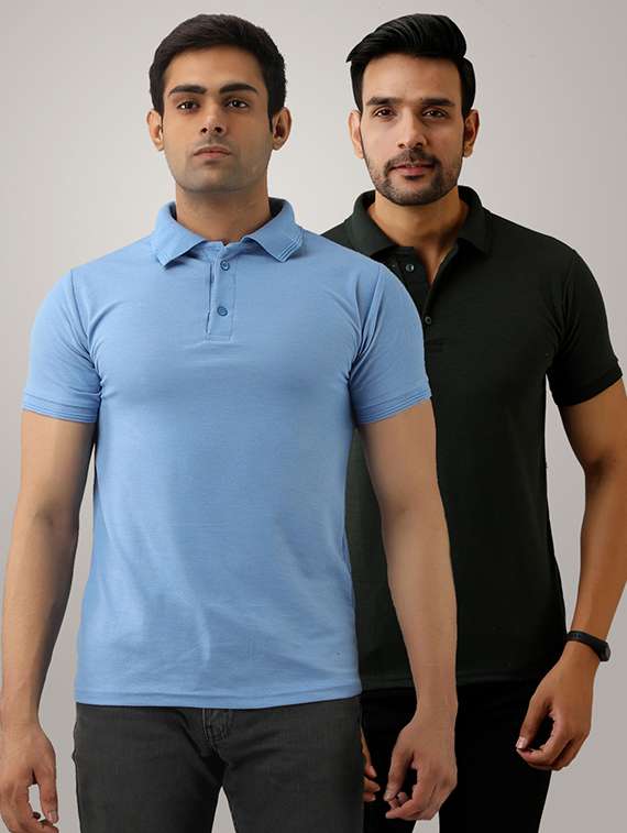 set of 2 multi colored solid polo t-shirts