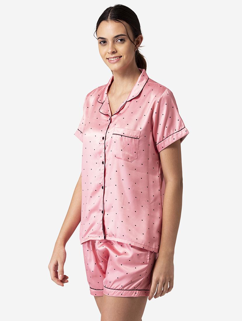 shirt collar printed nightwear shorts set - 17826752 - Standard Image - 1