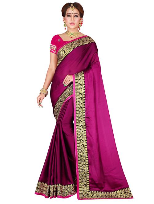 solid bordered saree with blouse - 17828136 -  Standard Image - 0