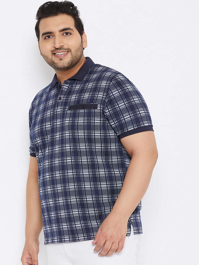 navy blue checkered polo t-shirt - 17828445 -  Standard Image - 1