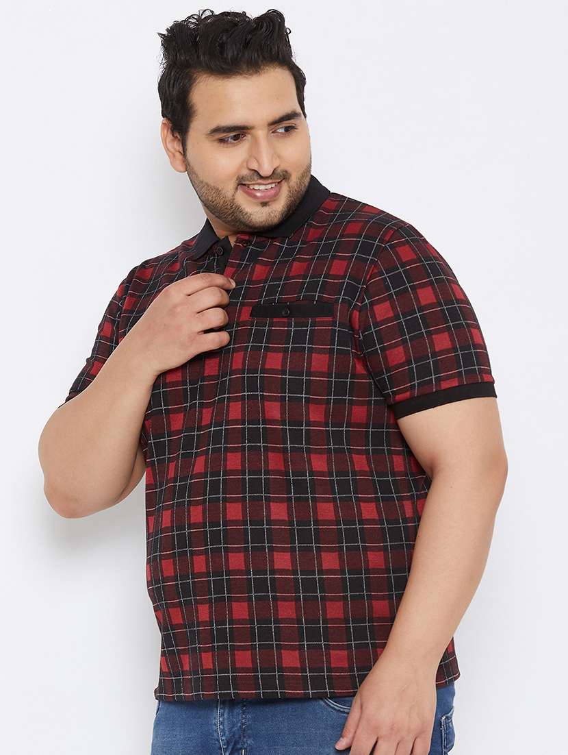maroon checkered polo t-shirt - 17828447 -  Standard Image - 1