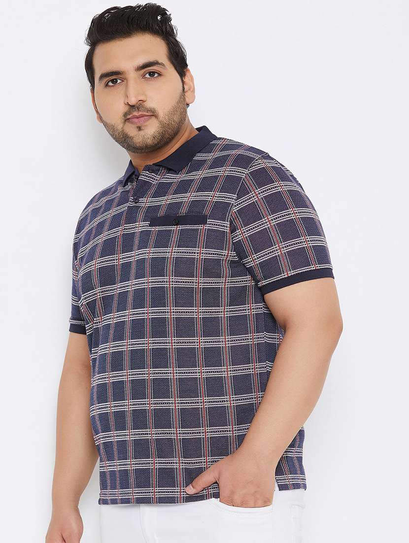 plus size navy blue checkered polo t-shirt - 17828449 -  Standard Image - 1