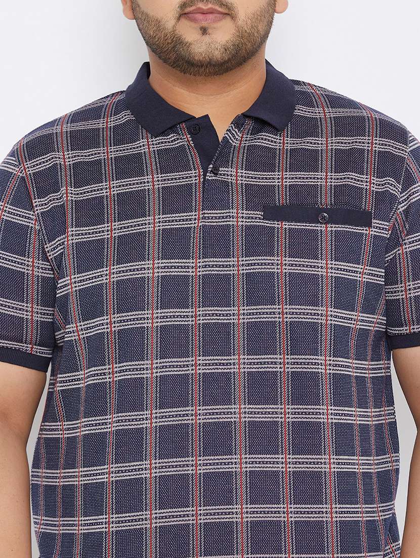plus size navy blue checkered polo t-shirt - 17828449 -  Standard Image - 4