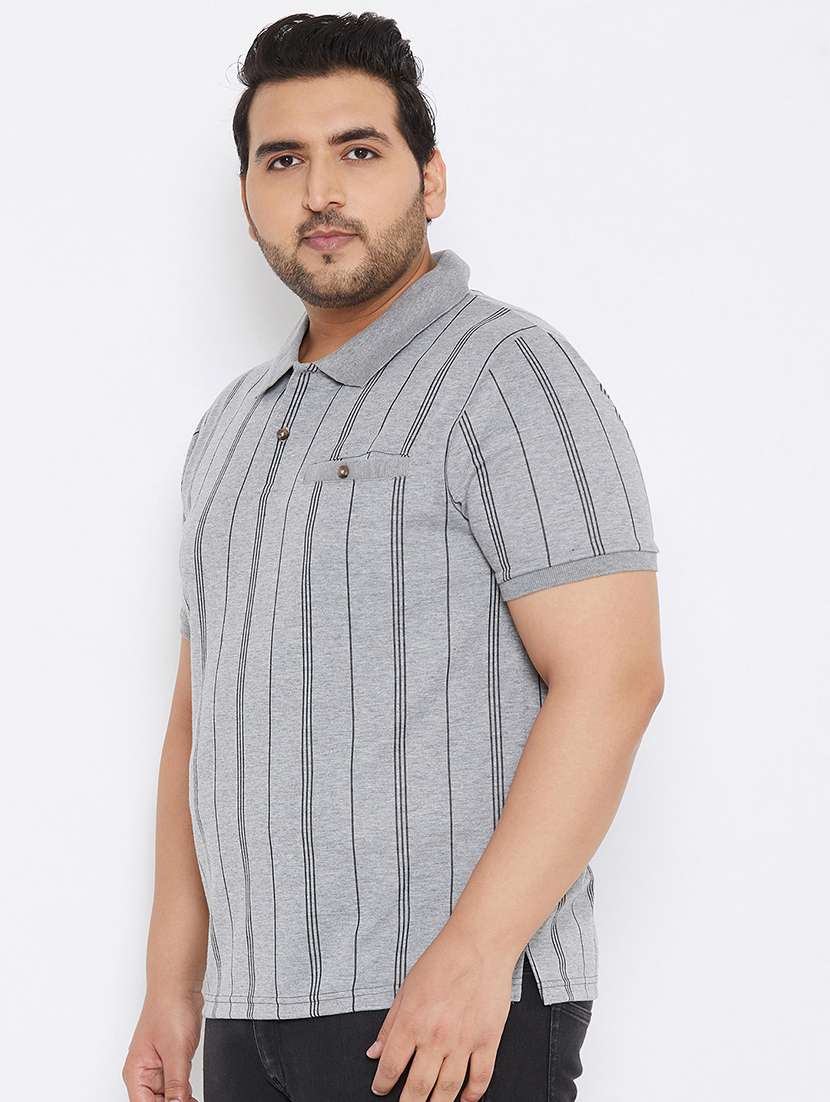 plus size grey striped polo t-shirt - 17828451 -  Standard Image - 1