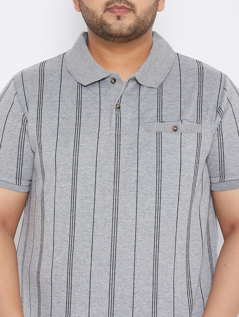 plus size grey striped polo t-shirt - 17828451 - Standard Image - 4