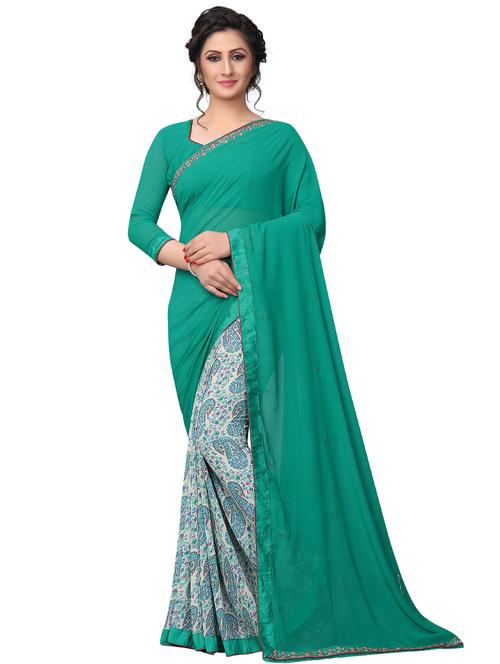 green half and half saree with blouse - 17828497 - Standard Image - 0