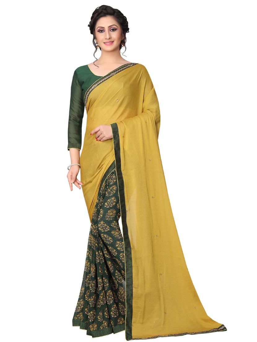 yellow georgette half and half saree with blouse - 17828500 - Zoom Image - 0