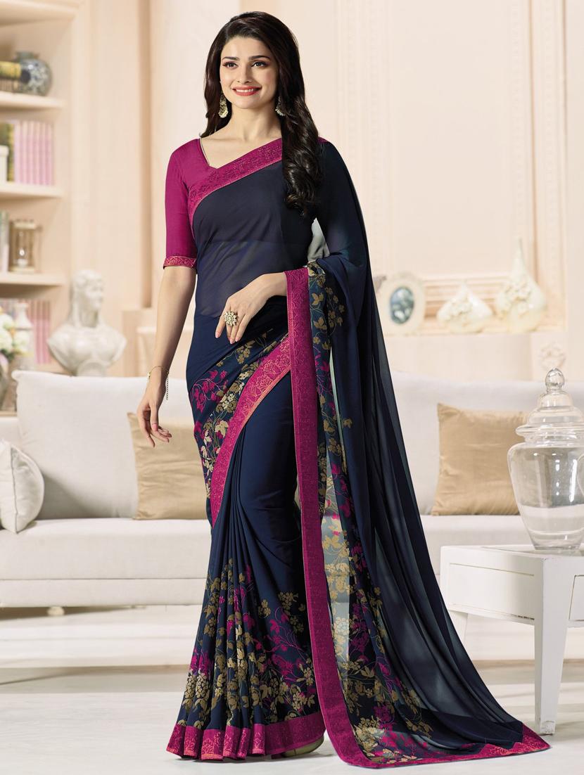 floral printed saree with blouse - 17828680 - Zoom Image - 0