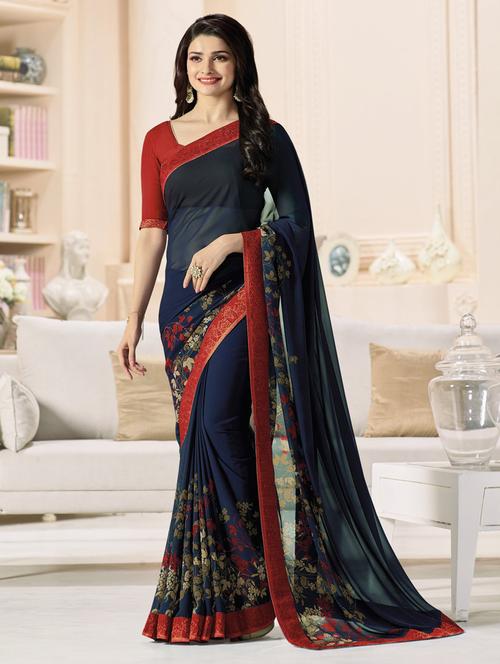 floral printed saree with blouse - 17828681 - Standard Image - 0