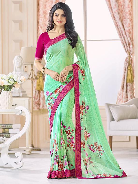 printed bordered saree with blouse - 17828687 - Zoom Image - 0