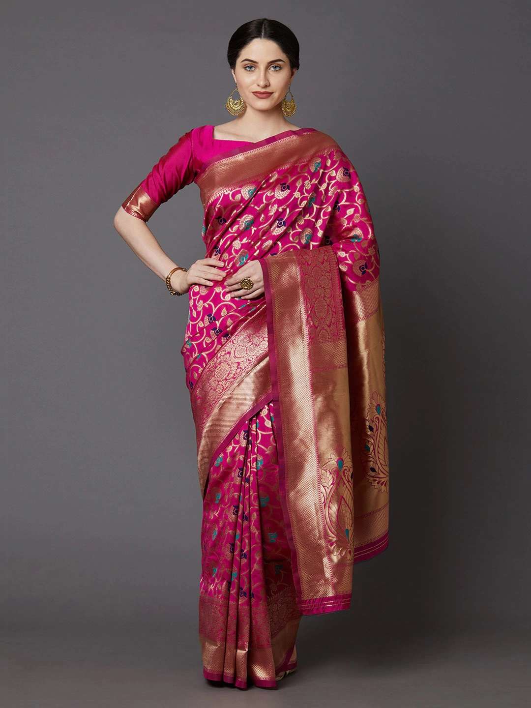 pink color banarasi silk saree for 