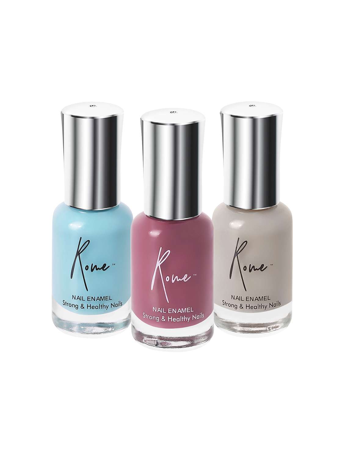 Set Of 3 Strong & Healthy Nail Enamel (Stone Grey, Turkish Blue & Ruby Rush)