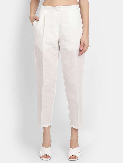 women solid high rise cigarette pants - 17832496 - Standard Image - 0