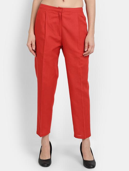 women solid mid rise cigarette pants  - 17832499 -  Standard Image - 0