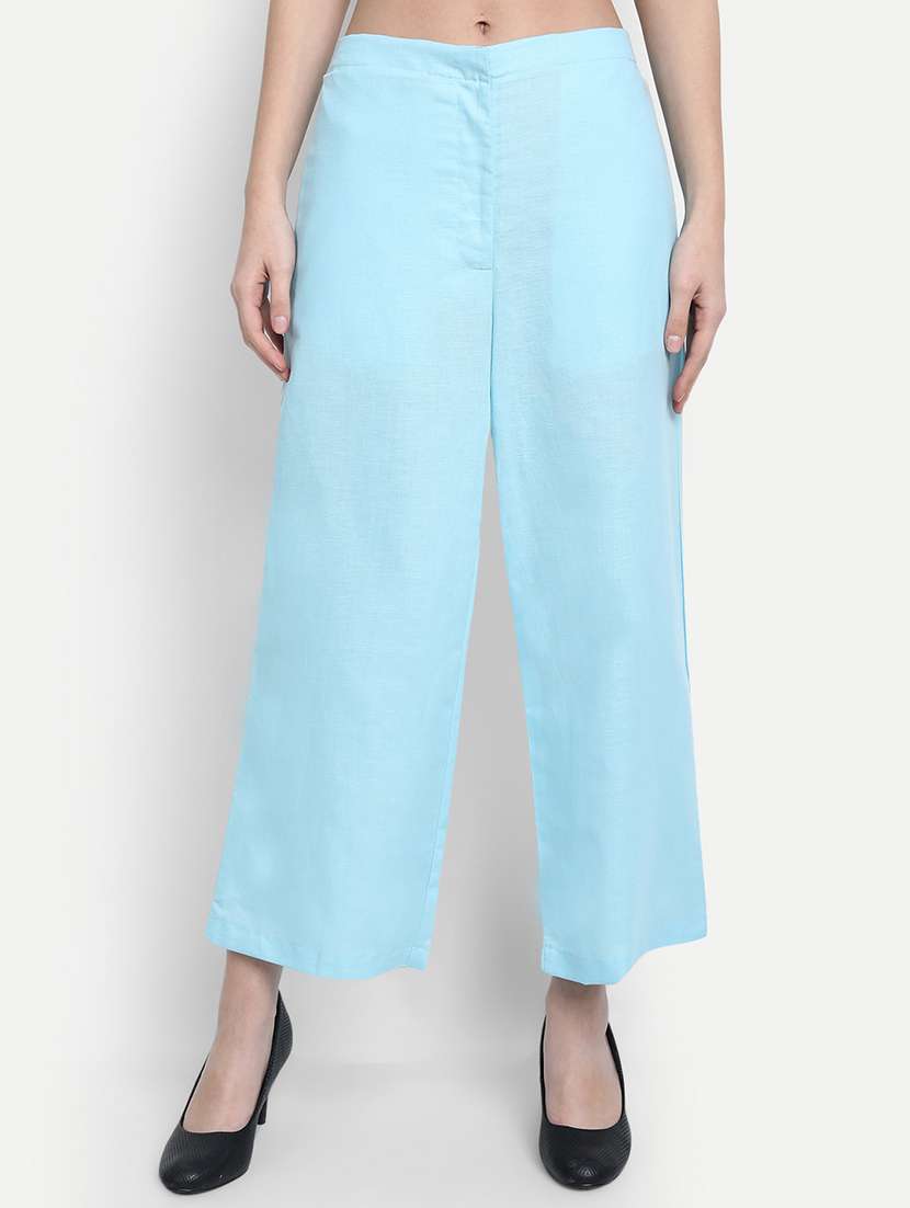 women solid mid rise wide leg trouser