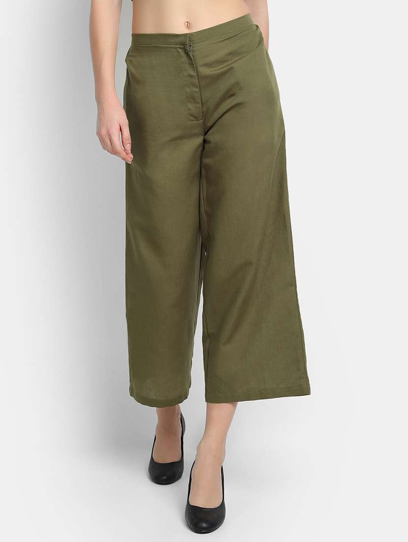 women solid mid rise wide leg culottes
