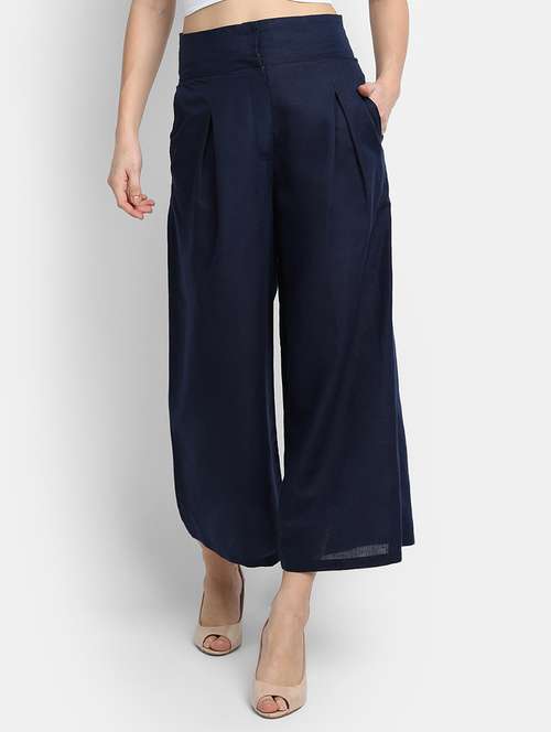 women solid high rise wide leg trouser - 17832559 - Standard Image - 0