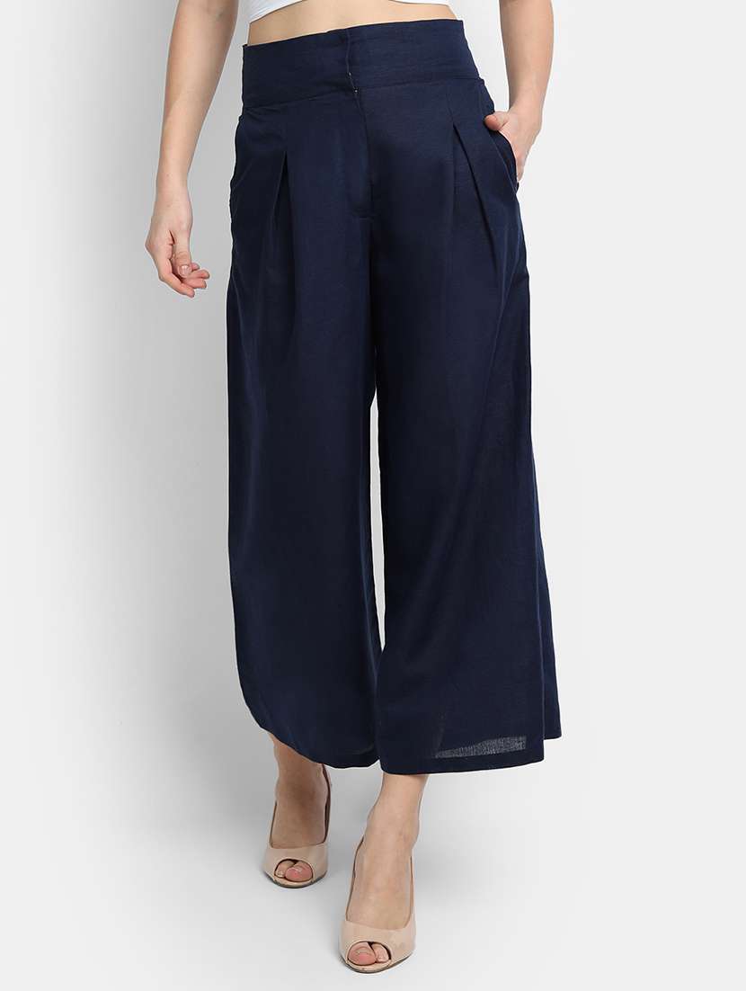 women solid high rise wide leg trouser - 17832559 - Zoom Image - 0