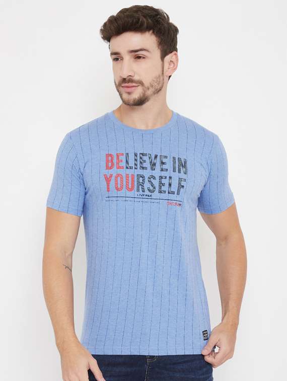 blue printed t-shirt