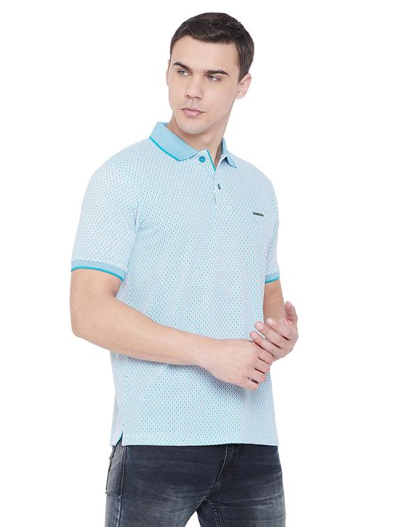 light blue self design polo t-shirt - 17833744 - Standard Image - 1