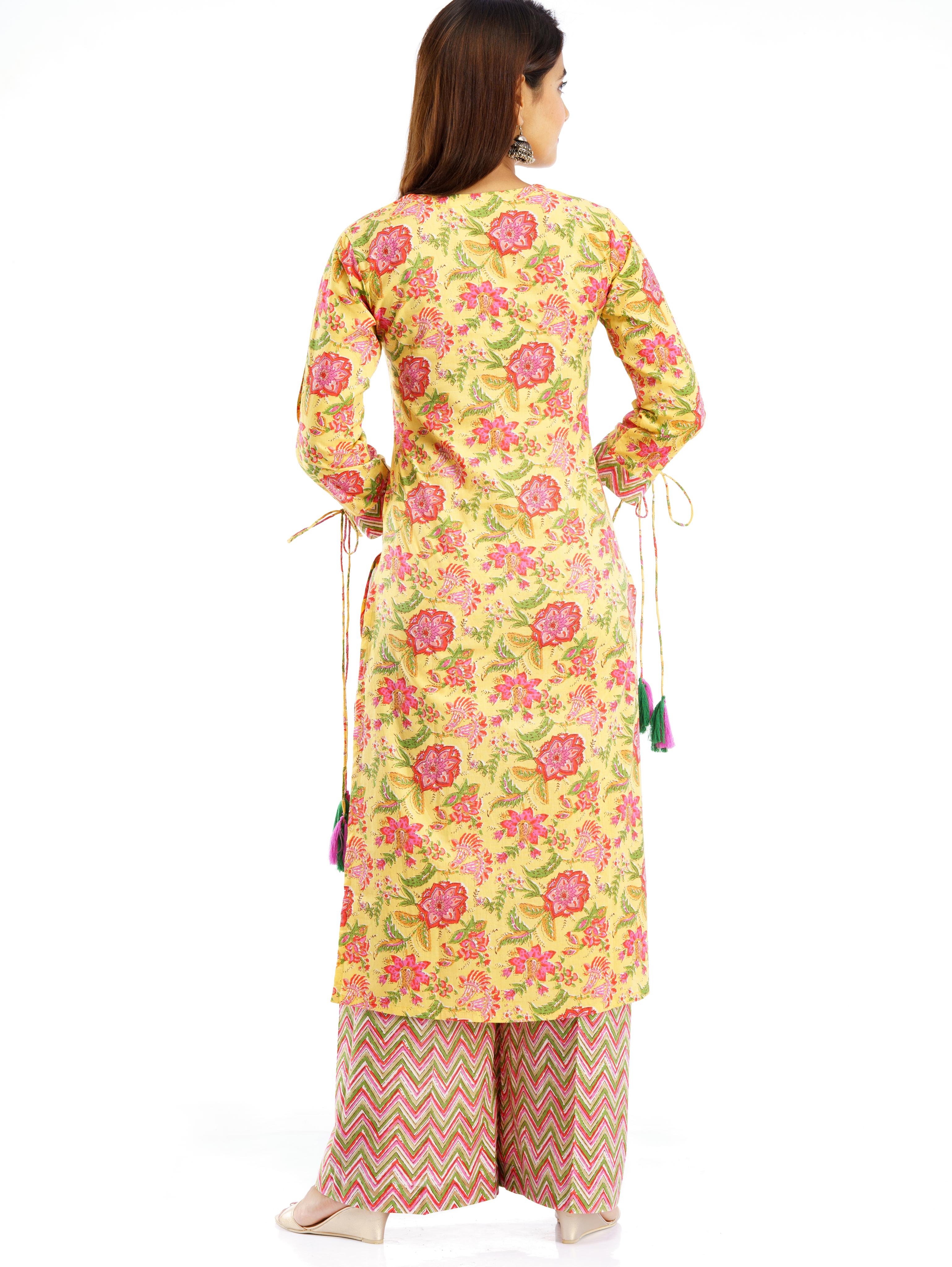 cotton floral print straight kurta palazzo set - 17834992 - Standard Image - 4