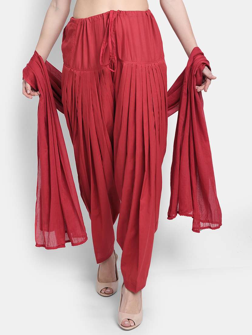 red cotton patiyala salwars