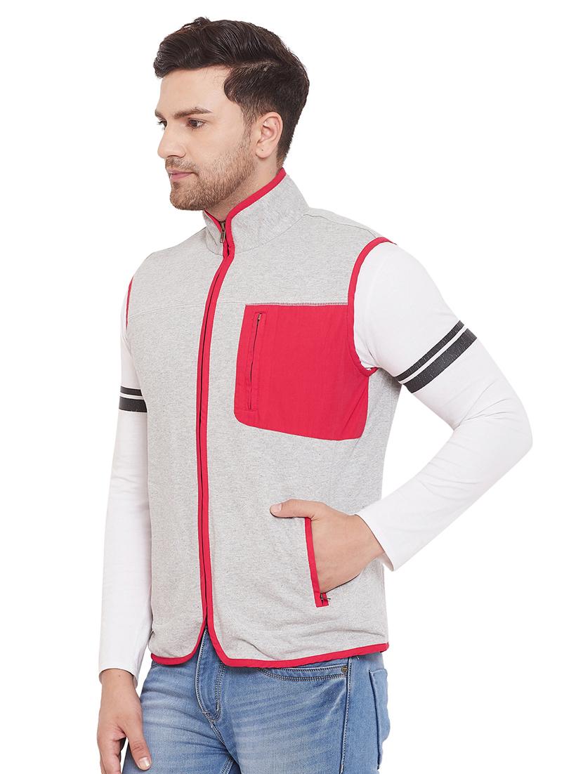 grey color block casual jacket - 17837622 - Standard Image - 1