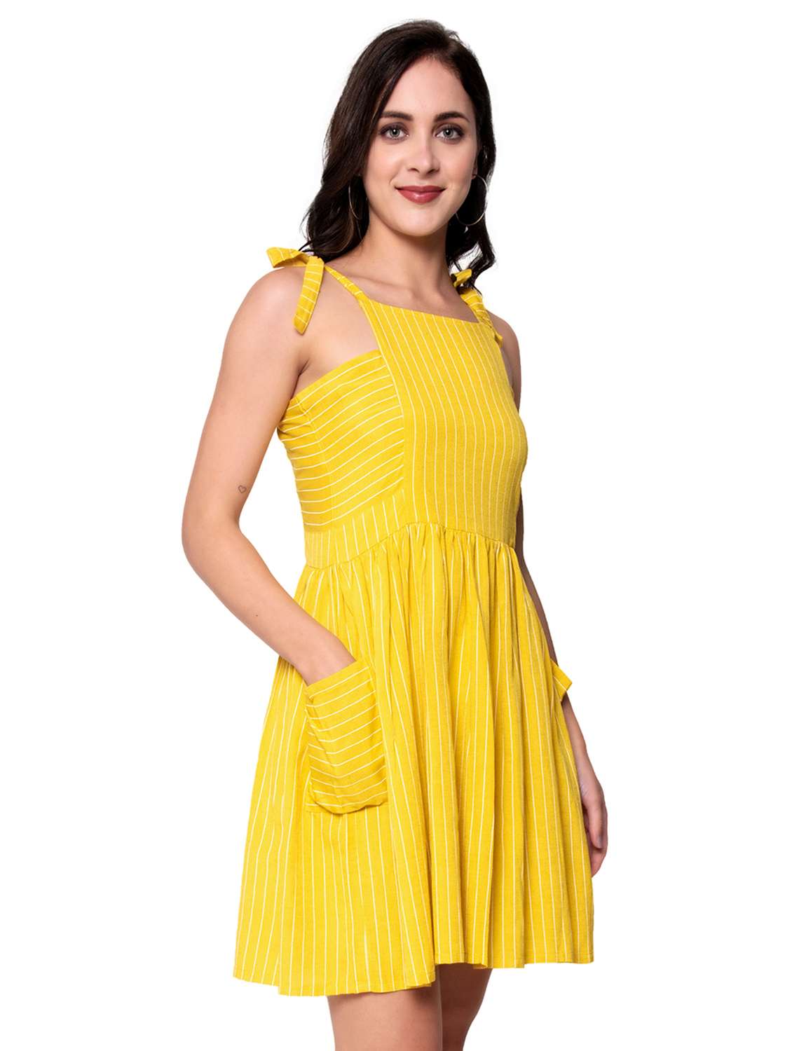 tie knot shoulder striped fit & flare dress - 17837732 - Standard Image - 1
