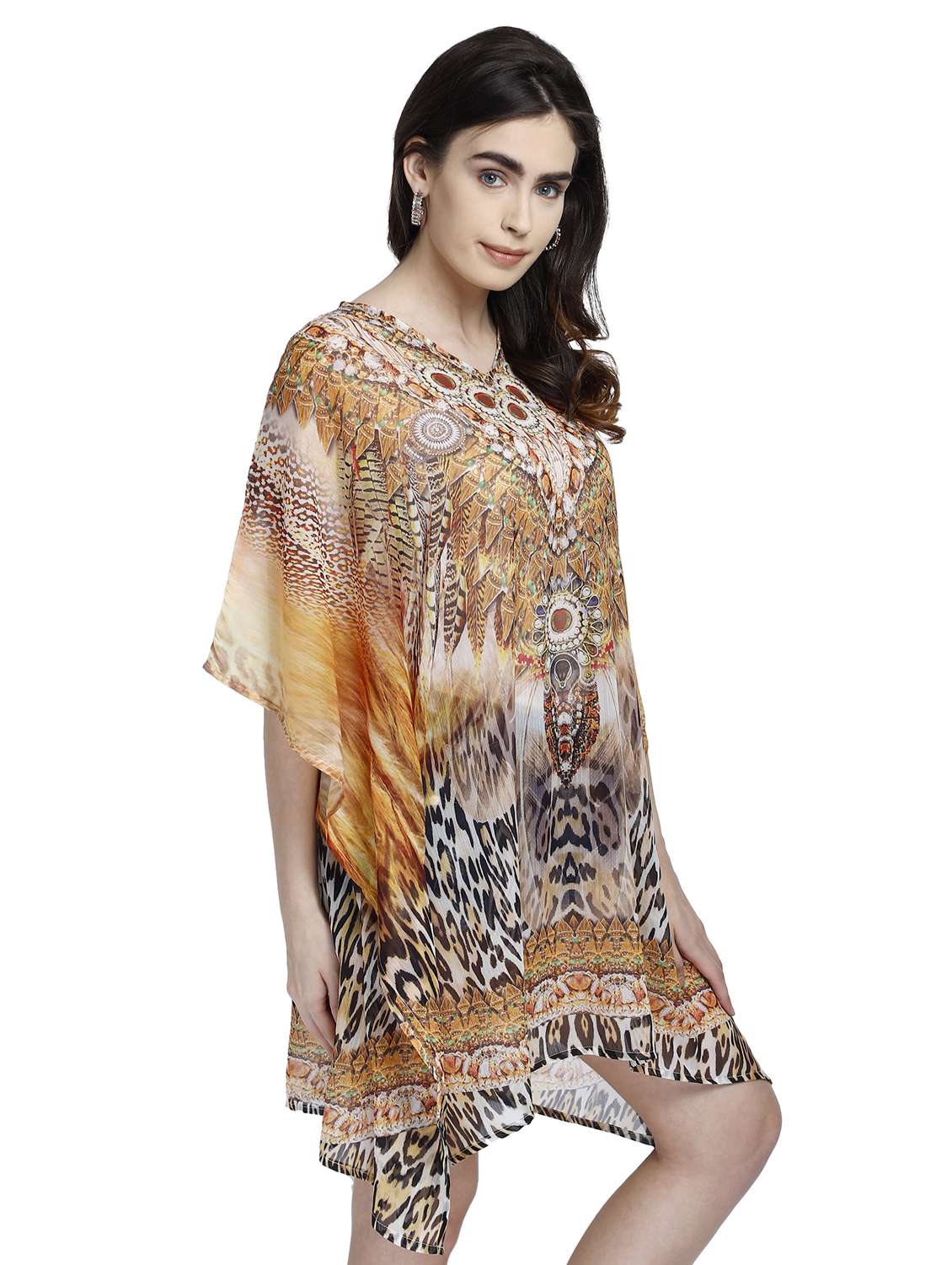 v-neck printed kaftan dress - 17837759 - Standard Image - 1