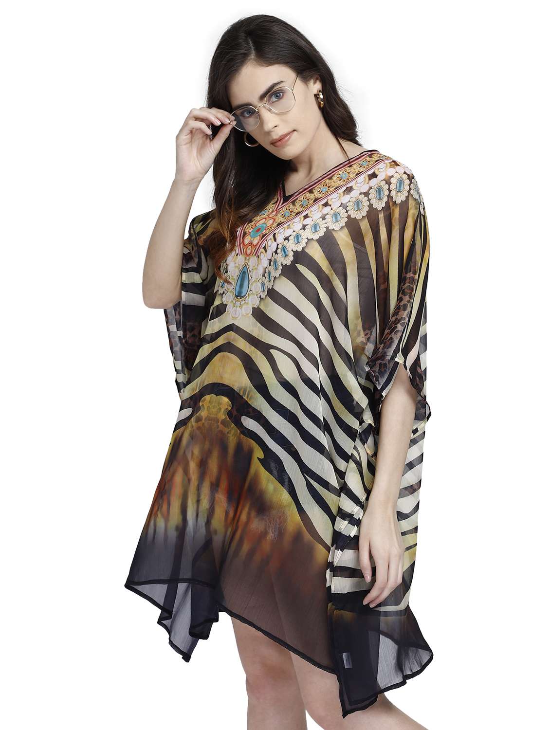 v-neck printed kaftan dress - 17837762 -  Standard Image - 1