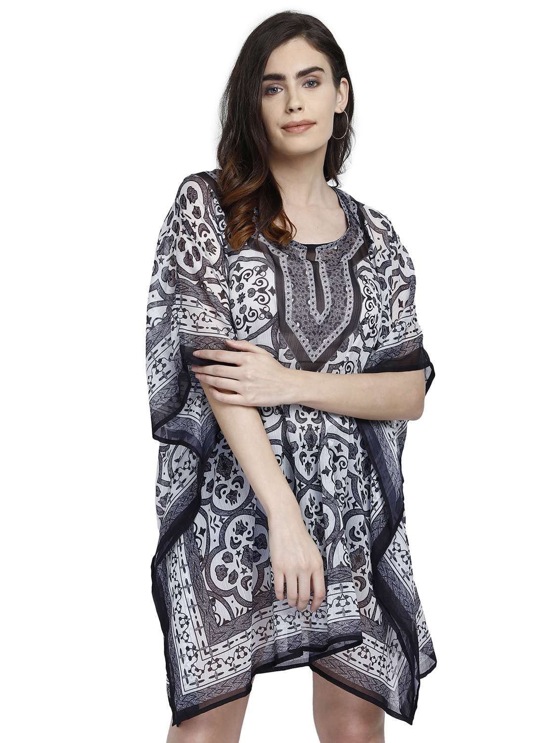 round neck printed kaftan dress