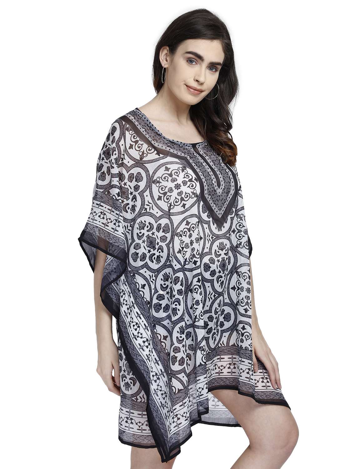 round neck printed kaftan dress - 17837772 - Standard Image - 1