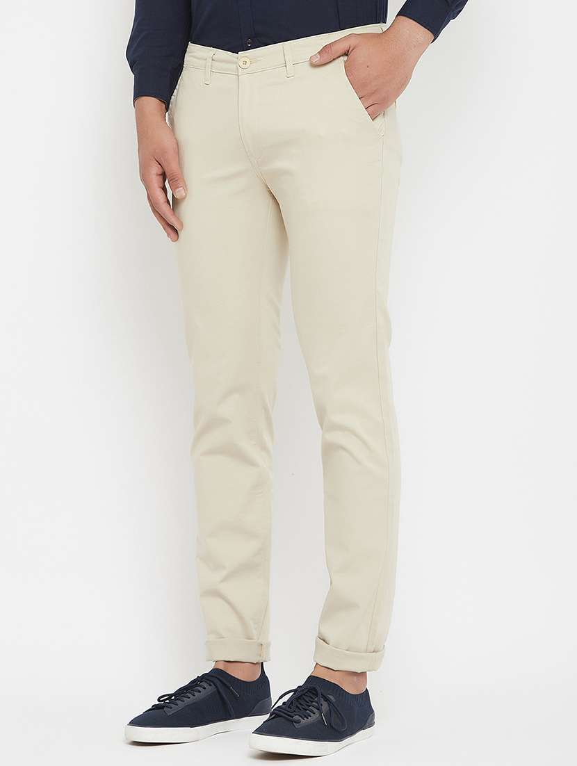 beige solid chinos - 17837937 - Standard Image - 1