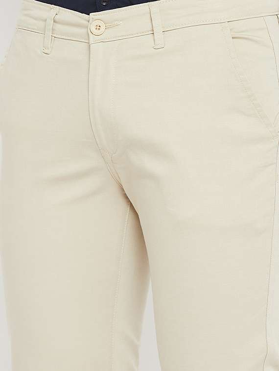 beige solid chinos - 17837937 - Standard Image - 4