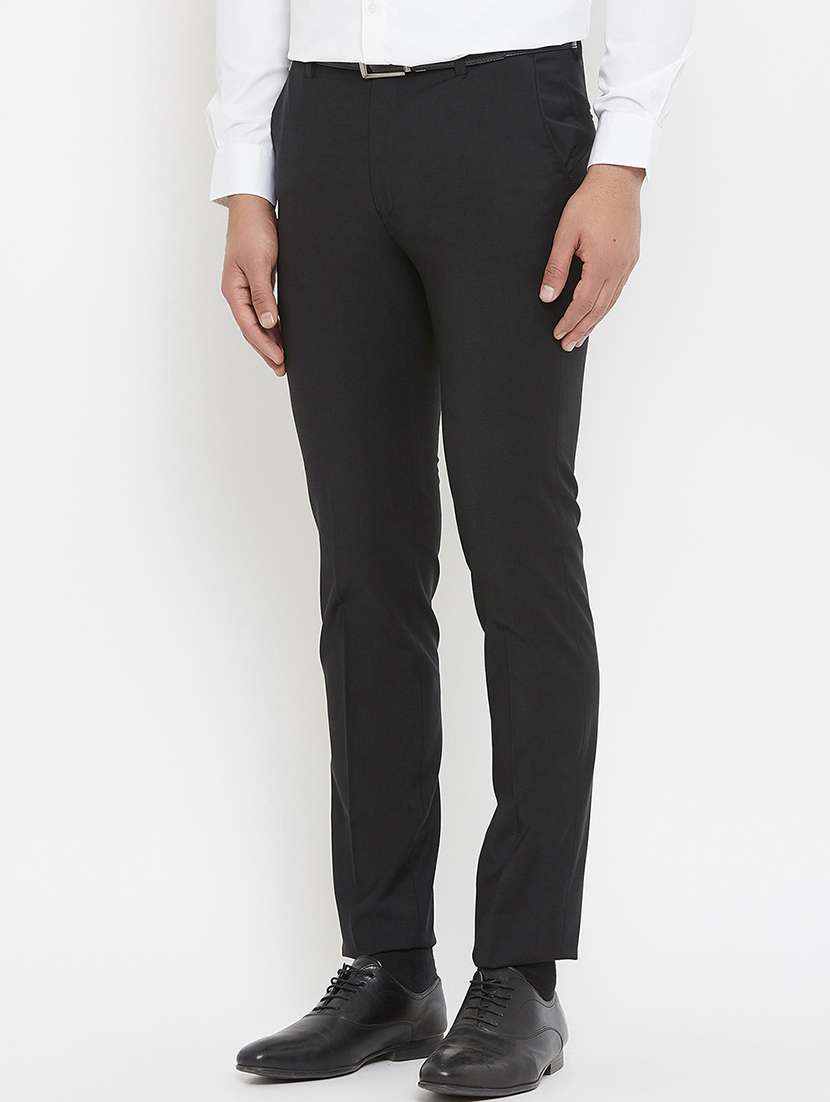 black solid flat front formal trouser - 17837942 - Standard Image - 1