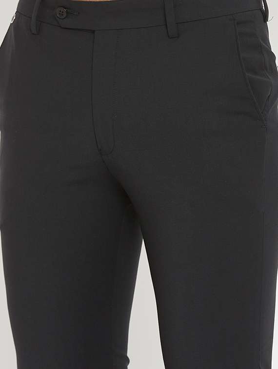 black solid flat front formal trouser - 17837942 - Standard Image - 4