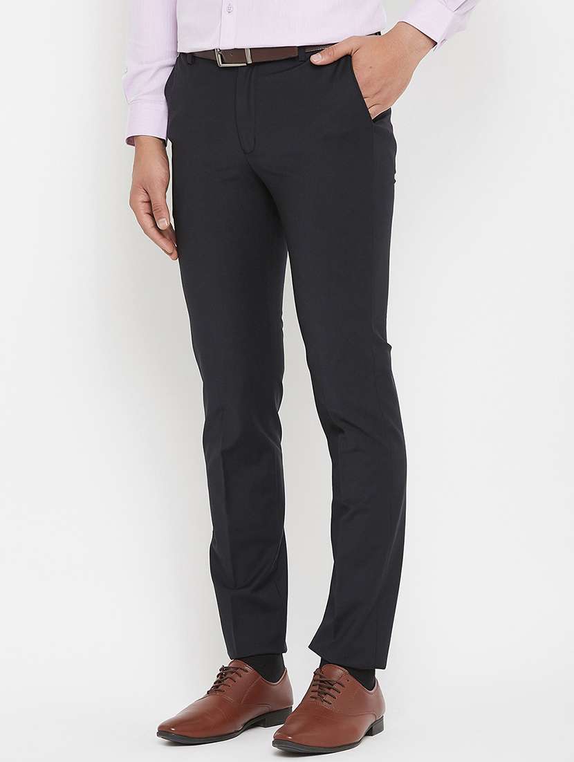 navy blue solid flat front formal trouser - 17837943 - Standard Image - 1