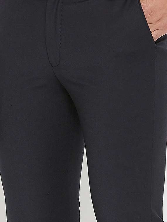 navy blue solid flat front formal trouser - 17837943 - Standard Image - 4