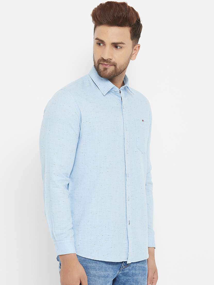 light blue self design casual shirt - 17837950 -  Standard Image - 1