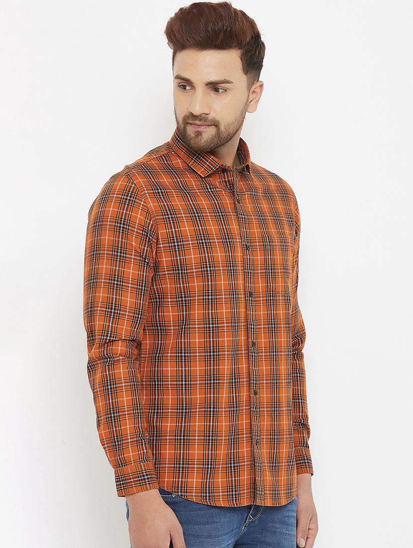 orange checkered casual shirt - 17837957 - Standard Image - 1