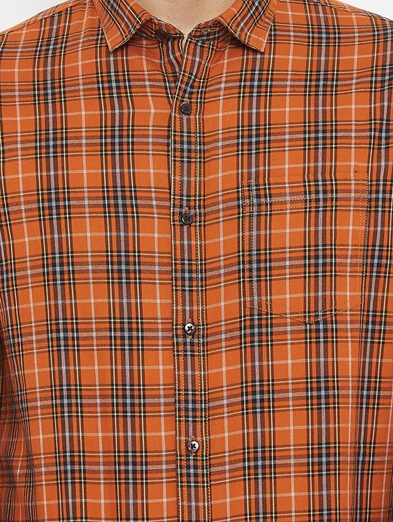 orange checkered casual shirt - 17837957 - Standard Image - 4
