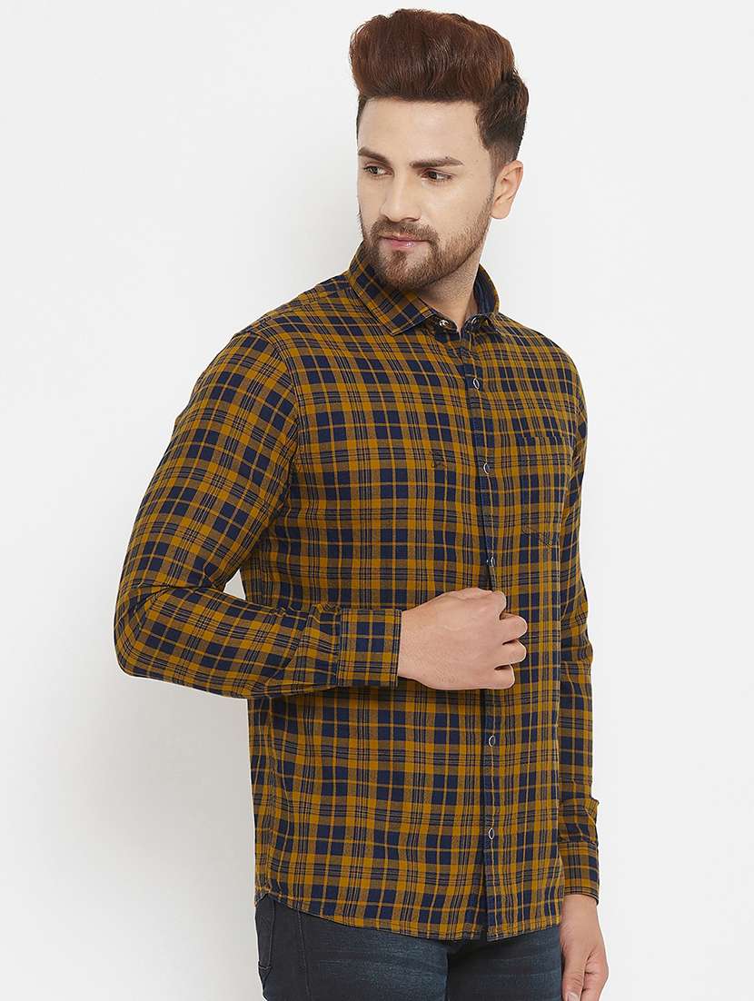 yellow checkered casual shirt - 17837977 - Standard Image - 1
