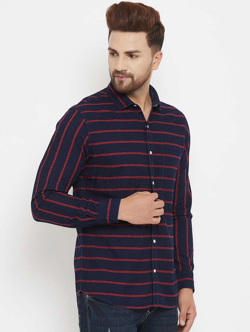 navy blue striped casual shirt - 17837981 - Standard Image - 1