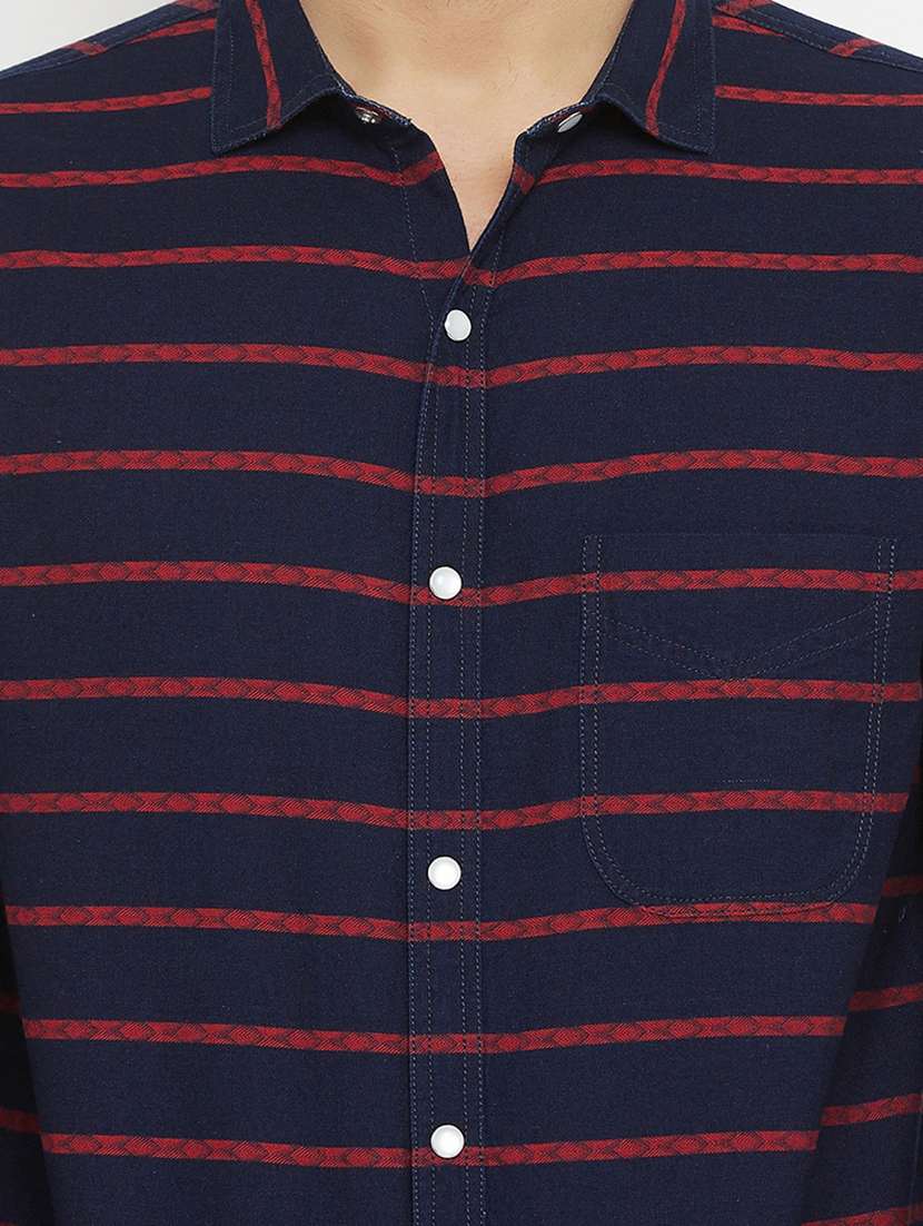 navy blue striped casual shirt - 17837981 - Standard Image - 4
