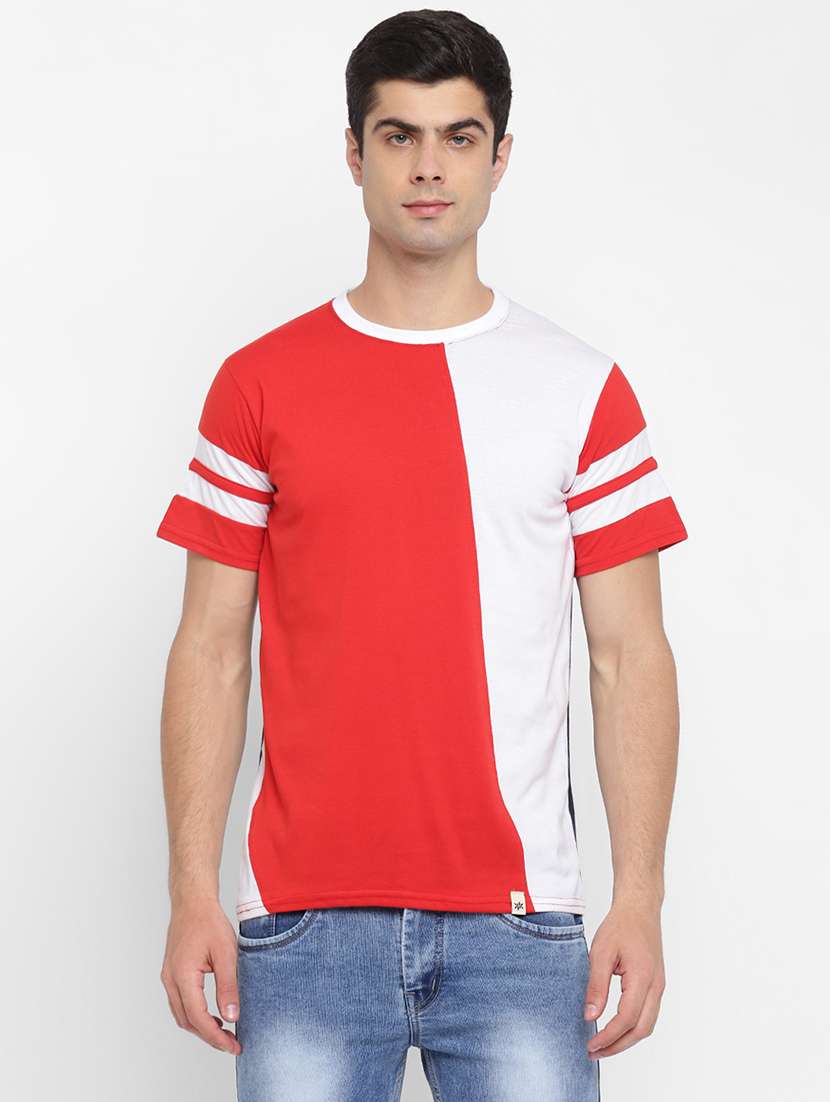 red color block cut & sew t-shirt