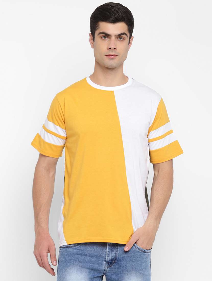 mustard color block cut & sew t-shirt